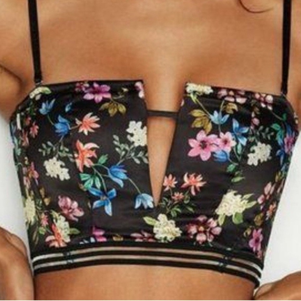 Victoria's Secret Very Sexy Black Floral Bustier Unlined Strapless Top Large